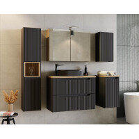 Bad Waschplatz ILUNA Black 80cm mit Türen | zum Unterba