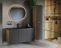 Badezimmer Waschplatz OZEAN Onyx 120cm mit Türen | zum Unterbau inkl. Oberplatte | schwarz-oak