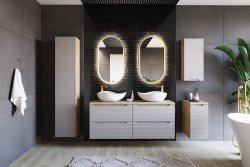 Badezimmer Waschplatz OZEAN Achat 60cm mit Türen | zum Unterbau inkl. Oberplatte | beige-oak