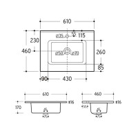Einbau-Waschbecken "Rose Noir" 60cm | Keramik | sc