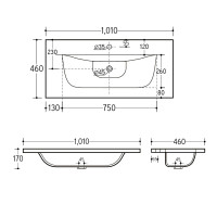 Einbau-Waschbecken "Rose Noir" 120cm | Keramik | s