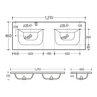 Einbau-Waschbecken "Rose Noir" 120cm Doppel | Kera