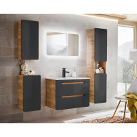 Badezimmer Hochschrank ARUBA black 2-türig 170cm | eich