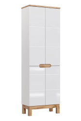 Badezimmer Hochschrank Kalli 60cm 4-türig | weiß-hochglanz - eiche