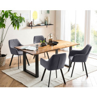 Essgruppe 5-teilig Cognac 160 x 85cm Akazie | grau-schwarz