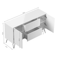 Sideboard FAVIER 140 x 76cm | 2 Schubladen 2 Türen | we