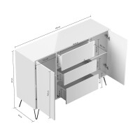 Sideboard FAVIER 140 x 94cm | 3 Schubladen 2 Türen | we
