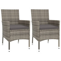 3-tlg. Garten-Bistro-Set mit Kissen Grau Poly Rattan 3