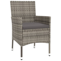 3-tlg. Garten-Bistro-Set mit Kissen Grau Poly Rattan 4