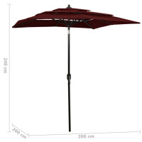 Sonnenschirm mit Aluminium-Mast 3-lagig Bordeauxrot 2x2m 6