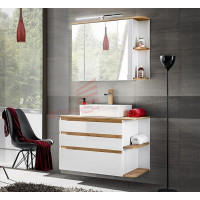 Badezimmer SET 2-tlg. PLATINUM 94cm | Waschplatz & Spiegelschrank | weiss-eiche