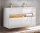 2-teiliges Badmöbel-Set Bahama mit Waschplatz 120cm, & Spiegelschrank | weiß-hochglanz - wildeiche