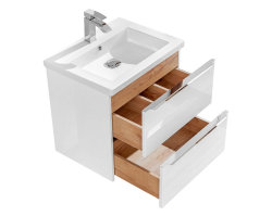 Badezimmer Waschplatz CAPRI 60cm | inkl. Keramik Einbau-Waschbecken | weiß-goldeiche