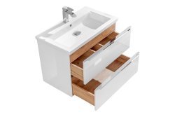 Badezimmer Waschplatz CAPRI 80cm | inkl. Keramik Aufsatzwaschbecken | weiß-goldeiche