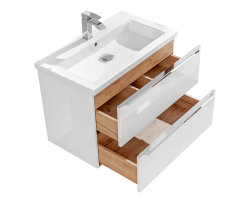Badezimmer Waschplatz CAPRI 80cm | Einbau-Waschbecken | weiß-goldeiche