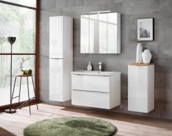 Badezimmer Waschplatz CAPRI 80cm | inkl. Keramik Einbau-Waschbecken | weiß-goldeiche