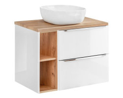 Badezimmer SET CAPRI 80cm 2-tlg.  | Aufsatz-Waschbecken und Spiegelschrank | weiß-goldeiche