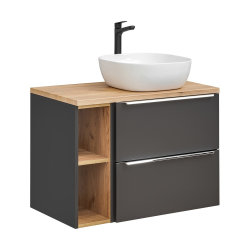 Badezimmer SET CAPRI 80cm 3-tlg.  | Waschbecken, Hoch- und Spiegelschrank | schwarz-goldeiche