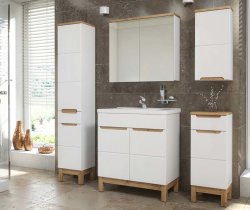Badezimmer Badset Kalli 3-teilig | 40cm Waschplatz + LED Spiegel | weiß hochglanz