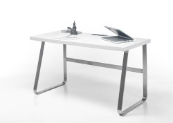 Schreibtisch Homeoffice Beno 140cm | weiss-matt mit Gestell in Edelstahl-Optik