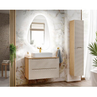 Badmöbel-Set 90cm | 3-tlg Aufsatzbecken | beige-oak | O