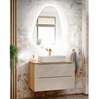 Badmöbel-Set 90cm | 3-tlg Aufsatzbecken | beige-oak | O