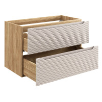 Badmöbel-Set 90cm | 3-tlg Aufsatzbecken | beige-oak | O
