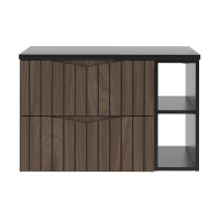 Waschtisch 80cm MOIRAE | Nussbaum-schwarz mit Regal & Au