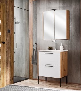 Badezimmer SET 2-tlg. MADERA 60cm | Waschplatz & Spiegelschrank | eiche-weiss