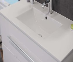 Waschplatz KUBOA 90cm breit | 2 Schubfächer + SoftClose | weiß-hochglanz