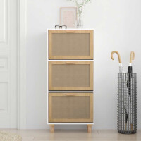 Schuhschrank Holzwerkstoff & Rattan Natur 52x115cm Wei&s