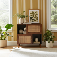 CANEBURN Sideboard Mangoholz/Rattan 80x33,5x75cm