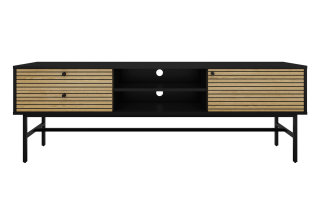 Lowboard VIDULUS 150cm | mit 2 Schubladen & 1 Türe | Schwarz - Eiche Echtholzfurnier