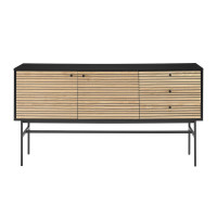 Sideboard VIDULUS 160cm | mit 3 Schubladen & 2 Türen | Schwarz - Eiche Echtholzfurnier