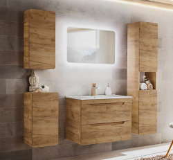 Badezimmer Waschplatz ARUBA 80cm | mit Einbaubecken weiß | goldeiche