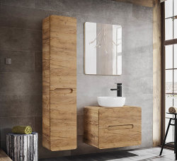 Badezimmer Waschplatz ARUBA 60cm | mit Aufsatzbecken weiß | goldeiche