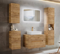 Badezimmer Waschplatz ARUBA 60cm | mit Aufsatzbecken weiß | goldeiche