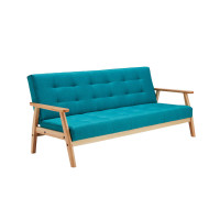 Schlafsofa Skandinavisch 190cm | Massivholz mit Strukturstoff, klappbar | petrolblau