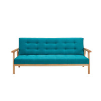 Schlafsofa Skandinavisch 190cm | Massivholz mit Strukturstoff, klappbar | petrolblau