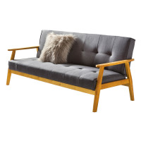 Schlafsofa Modern 190cm | Massivholz mit Webstoff & Zierknöpfen, klappbar | dunkelgrau