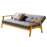 Schlafsofa Modern 190cm | Massivholz mit Webstoff & Zierknöpfen, klappbar | dunkelgrau