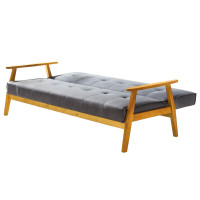 Schlafsofa Modern 190cm | Massivholz mit Webstoff & Zierknöpfen, klappbar | dunkelgrau