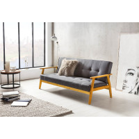 Schlafsofa Modern 190cm | Massivholz mit Webstoff & Zierknöpfen, klappbar | dunkelgrau