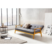 Schlafsofa Modern 190cm | Massivholz mit Webstoff & Zierknöpfen, klappbar | dunkelgrau