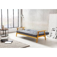 Schlafsofa Modern 190cm | Massivholz mit Webstoff & Zierknöpfen, klappbar | dunkelgrau