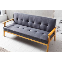 Schlafsofa Modern 190cm | Massivholz mit Webstoff & Zierknöpfen, klappbar | dunkelgrau