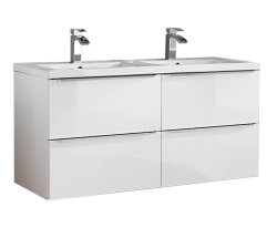Badezimmer Waschplatz CAPRI 120cm | inkl. Doppel Keramik Einbau-Waschbecken | weiß-goldeiche