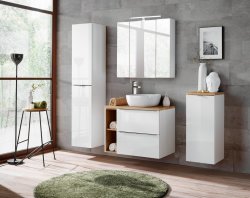 Badezimmer Unterschrank CAPRI | mit integriertem Wäschekorb | goldeiche-weiß