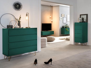Wohnmöbel Set PATET 4-teilig | Skandinavisch modern mit Messingbeinen | smaragdgrün matt