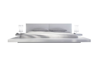 Polsterbett Flat White 200cm | inkl. Nachtkonsolen | Kunstleder weiß 332 x 244cm (200cm Matratze)